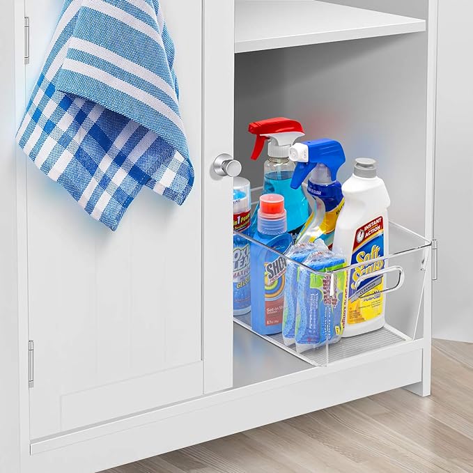 Sorbus 2 Pack Medium Clear Plastic Storage Bins, Clear Organizer Bins with Handle for Kitchen, Pantry, Cabinet, Refrigerator, Craft, Toys, Clothes, Closet, Under Sink, Bathroom Organizers and Storage