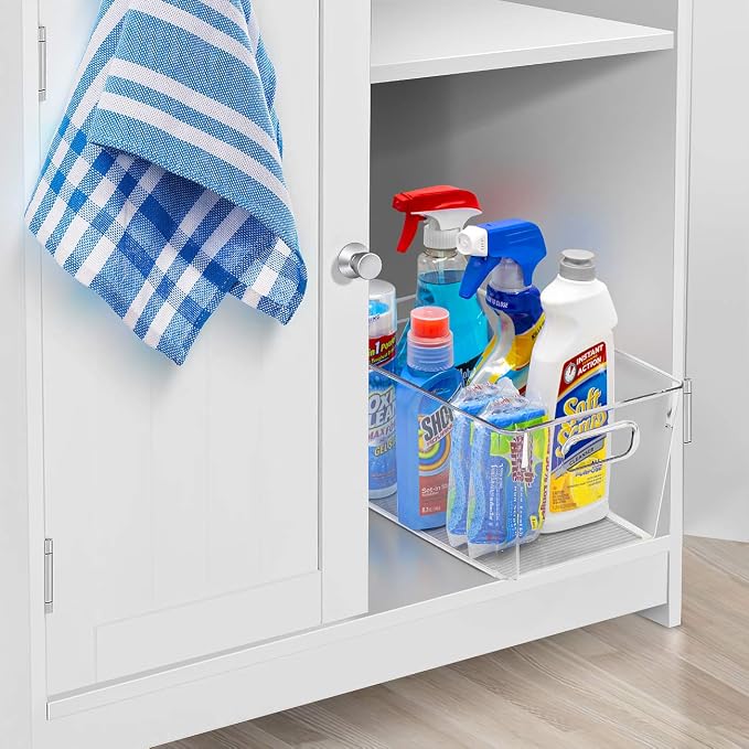 Sorbus 4 Pack Medium Clear Plastic Storage Bins, Clear Organizer Bins with Handle for Kitchen, Pantry, Cabinet, Refrigerator, Craft, Toys, Clothes, Closet, Under Sink, Bathroom Organizers and Storage