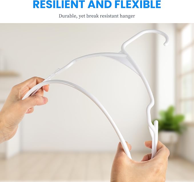 Simple Deluxe 50 Pack Plastic Hangers, Lightweight and Space-Saving Hangers, Durable Clothes Hangers for Shirts, Coats, Dresses, Pants, White