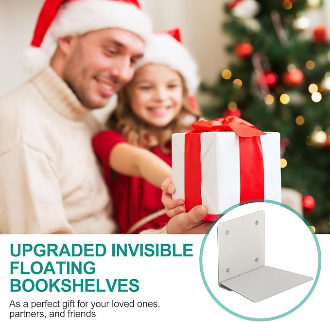 Eapele Floating Book Shelves for Wall, Steel Constructed Hidden Bookshelf with Mounting Hardware (Grey, 4pcs)