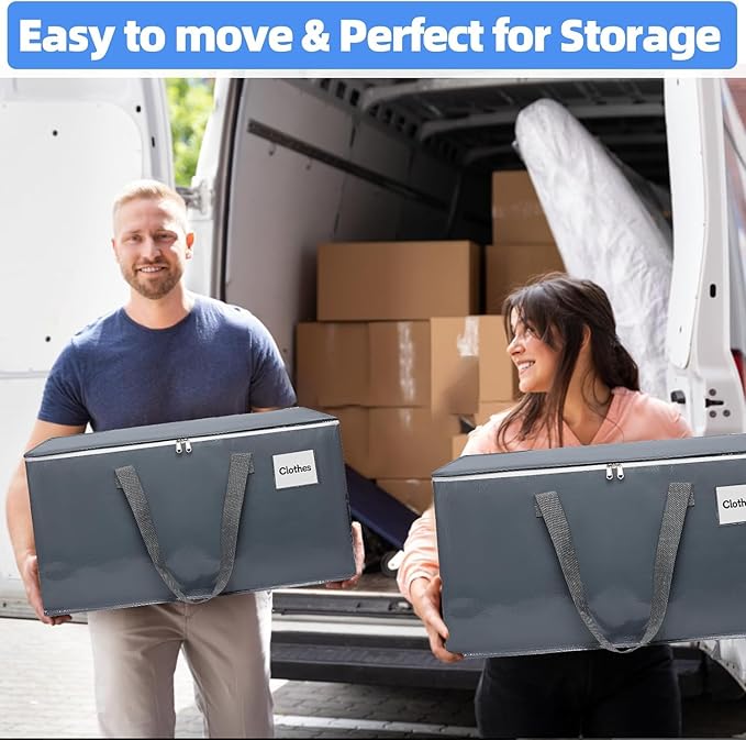 6 Pack Extra Large Heavy Duty Moving Bags with Reinforced Zipper & Wide Carrying Handles, Large Capacity Storage Totes for Clothes Packing, Apartment Moves & Home Organization, Grey