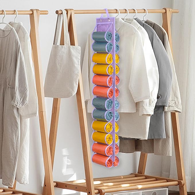 Lirex Hanging Yoga Legging Storage Organizer with 24 Pockets, Foldable Oxford Cloth Hanging Closet Organizer Shirts Jeans Storage Hanger Socks Holder for Family Closet Bedroom, Purple