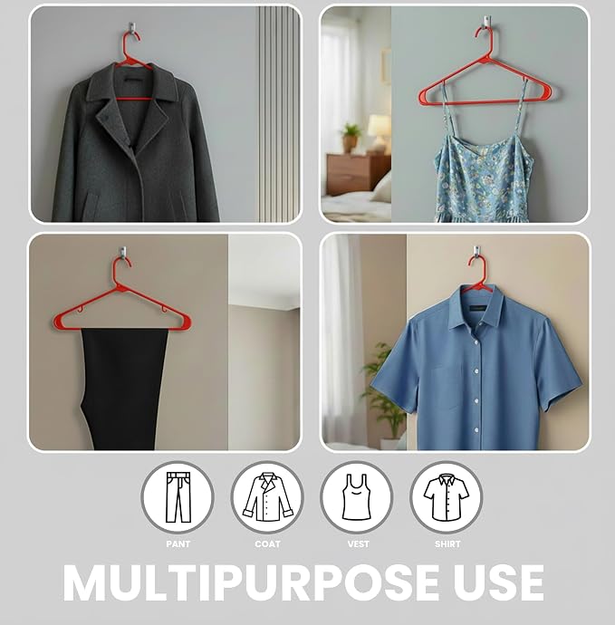 Utopia Home Plastic Hangers 50 Pack – Built-in Strap Hooks Red | Space saving | Durable & strong | Closet organizer | Clothes hangers | Ideal for shirts, pants, skirts & coats