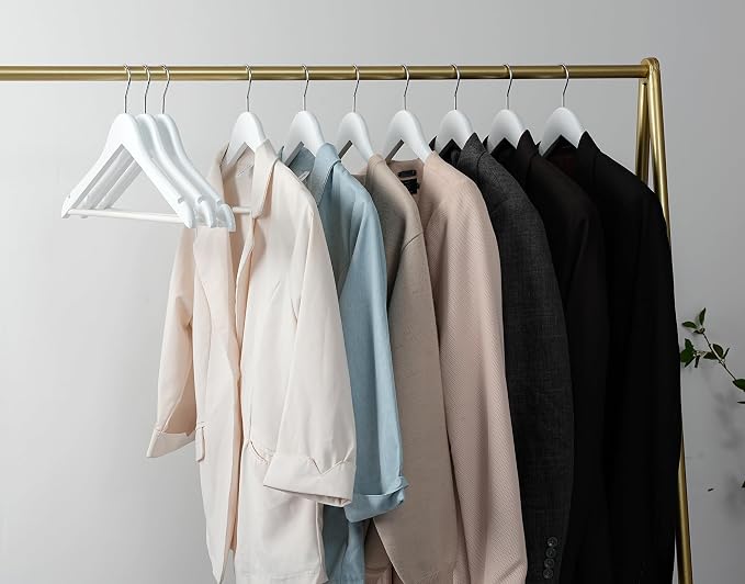 White Wood Bridal Dress Hangers 30 Pack Wooden Coat Hanger, Heavy Duty Clothes Hangers, Solid Wood Hangers for Shirts, Jackets, Pants, Wedding Dress, Bridesmaid Suits-HL01W3