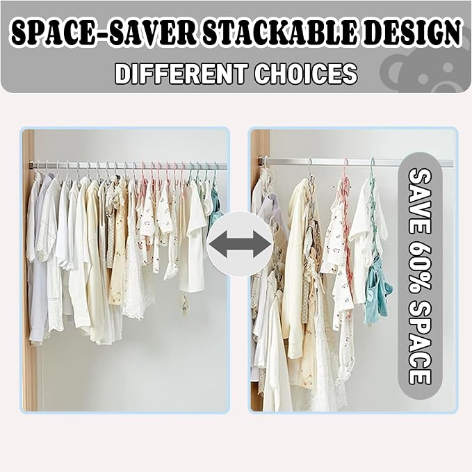 Baby Clothes Hangers 50 Pack, Plastic Kids Hangers Space Saving for Closet | Grey Hanger for Toddler Girl and Boy - Lightweight Anti-Slip Cascading Padded Extendable Adjustable Pant Bear Children Hangar