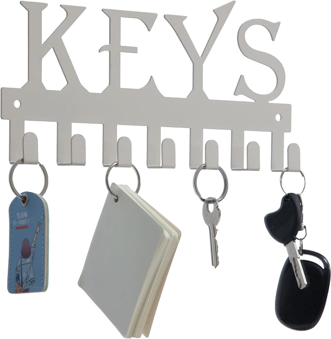 FairyCity Keys Holder for Wall Metal Vintage Keys Hook - Home Decor Key Hanger Decorative Key Holder Wall Mounted with 7 Hooks,25cm*12.8cm White