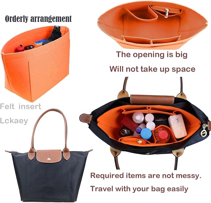 Lckaey Felt Purse Organizer Insert for Longchamp Le Pliage Neo Handbags Insert Organizer 1012orange-M