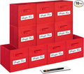 11 Inch Storage Cube,Storage bin,cube storage (Set of 10) Foldable Fabric Cube Storage Bins with 10 Labels Window Cards & a Pen,Baskets Containers for Shelves,Closet Organizers Box,Red