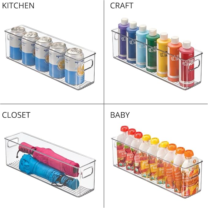 mDesign Plastic Bathroom Storage Container Bins w/ Handles - Closet, Cabinet, Vanity, Cupboard Shelf Organization, Hair Tools Accessory Organizer - Ligne Collection; Clear, ‎5x3.75x16 (Pack of 8)