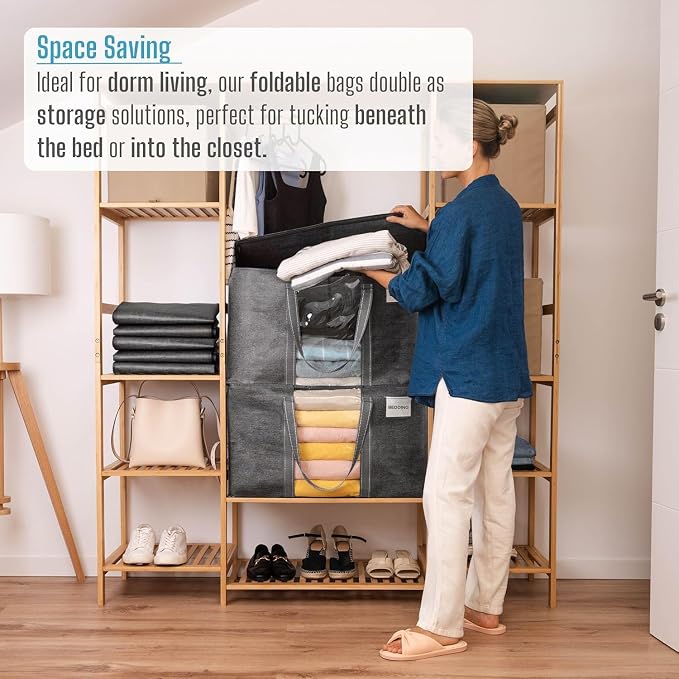VENO 10 Pack Moving Bags with Clear Window, Heavy Duty Storage Bins with Lid, Around Handles, Tag, Zippers, Extra Large Totes Packing Moving Boxes Supplies for College Dorm Clothes (Dark Gray)
