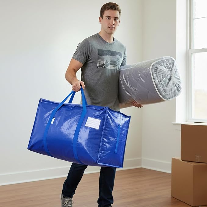 TICONN 16 Pack Extra Large Moving Bags Heavy Duty with Zippers & Carrying Handles, Durable Storage Bags Moving Boxes for Closet Organizers and Storage (16 Pack, Blue)