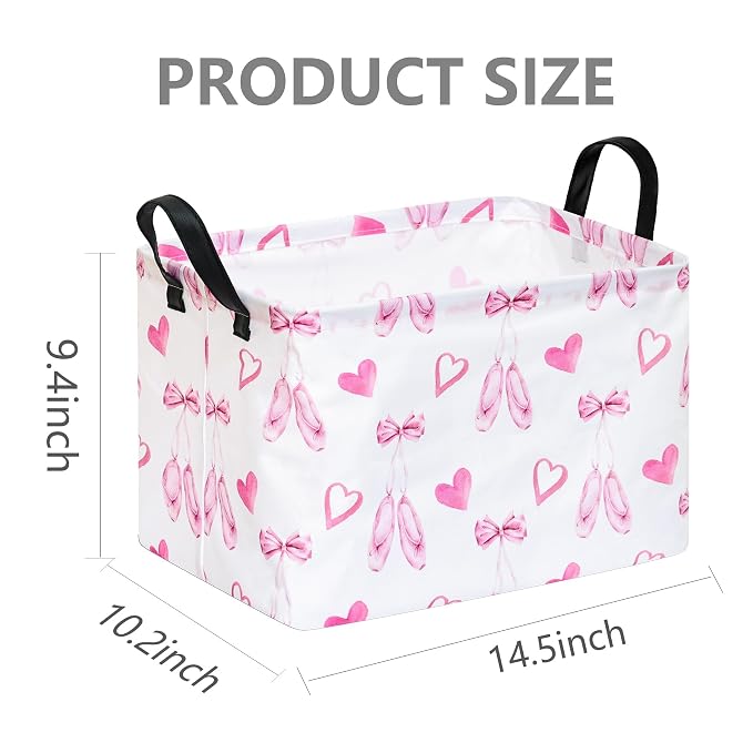 Ballet Shoes Storage Basket Bin, Rectangle Closet Baskets Foldable Organizer Box with Handles for Home Office Car Dormroom
