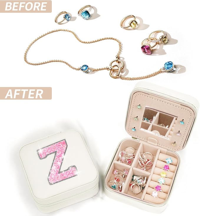 Uygafly Personalized Jewelry Case for Women Girls - Fashion Mini Jewelry Boxes - Trendy Travel Jewelry Organizer with Initials Letter - Teen Gifts | Cream,Z