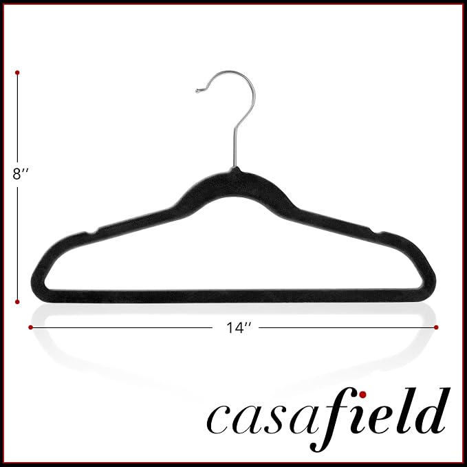 Casafield 50 Velvet Kid's Hangers - 14" Size for Children's Clothes - Black