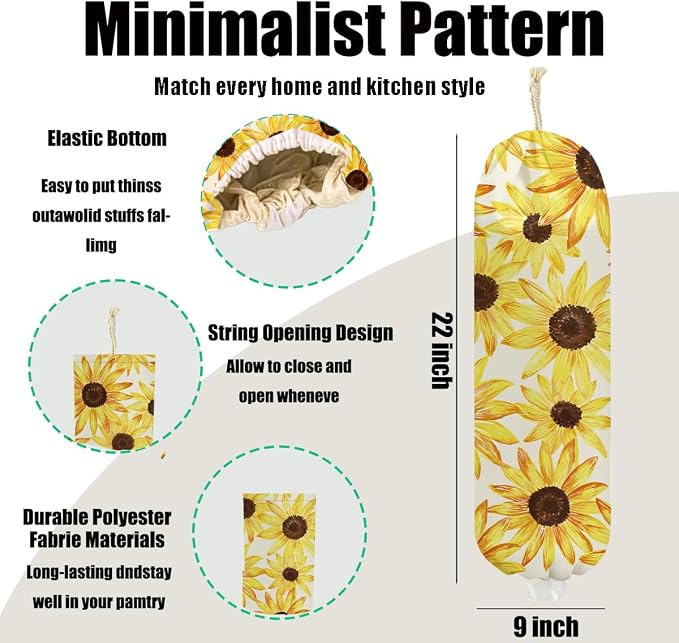 Sunflower Plastic Bag Holder, Sunflower Gifts for Women Mom Grandma | Wall Mount Plastic Bag Holders for Grocery Bags, Floral Reusable Grocery Bags Storage Dispenser for Home Kitchen Pantry Decor