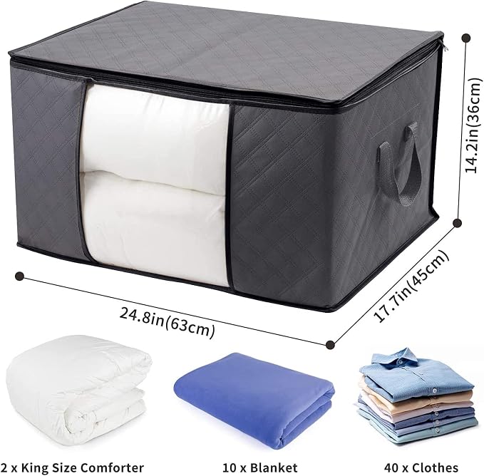 WiseLife Clothes Storage Bags 100L [3 Pack ], Large Capacity Blanket Storage Containers Organizers for Comforters,Bedding,Clothing,Foldable 3 Layer Fabric,Sturdy Zippers,Clear Window,Grey