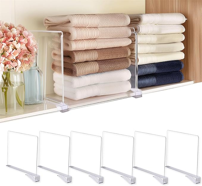 6 Pack Acrylic Shelf Dividers for Closet Organization, Purse Organizer for Closet | Acrylic Shelf Dividers Closet Purse Organizer Closet Dividers for Bedroom, Kitchen, Bathroom, Book Cabinet Separators (6Pcs)