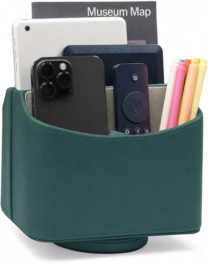 UnionBasic Rotating Desk Organizer, 360 Desk Spinning Caddy, Desktop TV Guide/Mail/Media/Remote Controller Holder Organizer,Lychee Dark Ivy