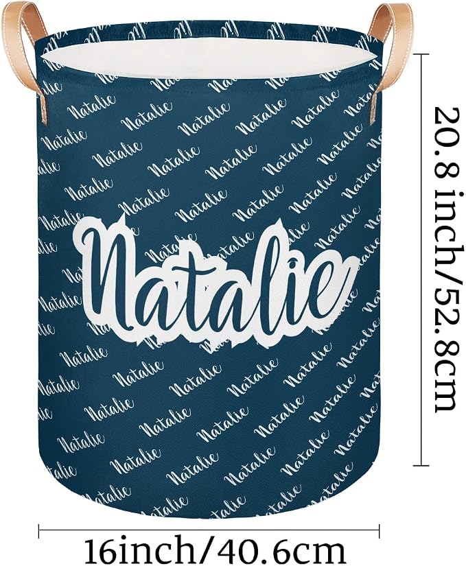 Personalized Laundry Basket, Custom Gift Laundry Hamper, Collapsible Nursery Waterproof Laundry Baskets, Dirty Clothes Toy Hamper with Handles Name Dark Blue