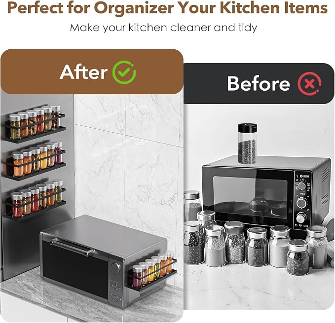 VANPET Magnetic Spice Rack for Refrigerator, Magnetic Fridge Shelf for Kitchen Spice Organizer, Spice Rack Wall Mount, Fridge Organizers and Storage (2, Black)