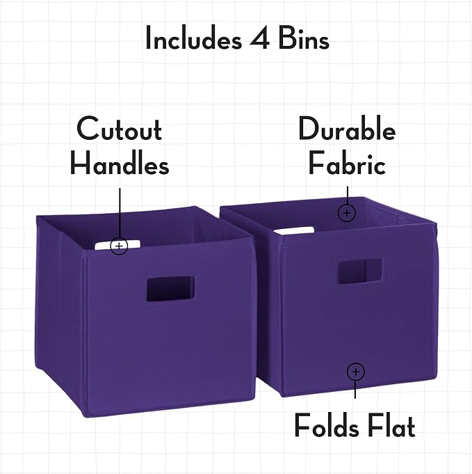 RiverRidge Folding Storage Bins with Handles Dark Purple Cube Storage Organizer for Closet, Bedroom & Playroom - Closet Organizers and Storage Set of 4