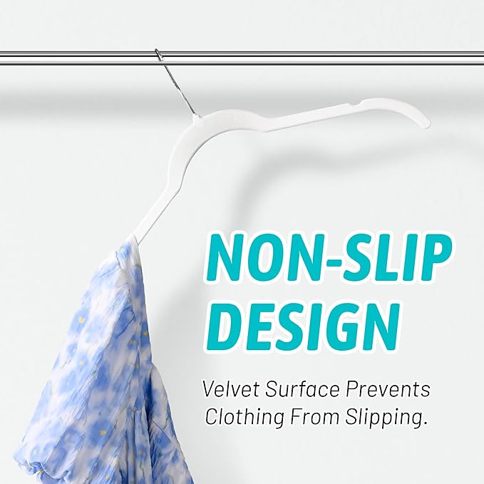 Sishynio Velvet Hangers 100 Pack, Space Saving Non Slip Hangers for Closet Organization, Slim Flocked Clothes Hangers with 360° Hooks for Shirts, Dresses, Pants, Coats and Tops(White)