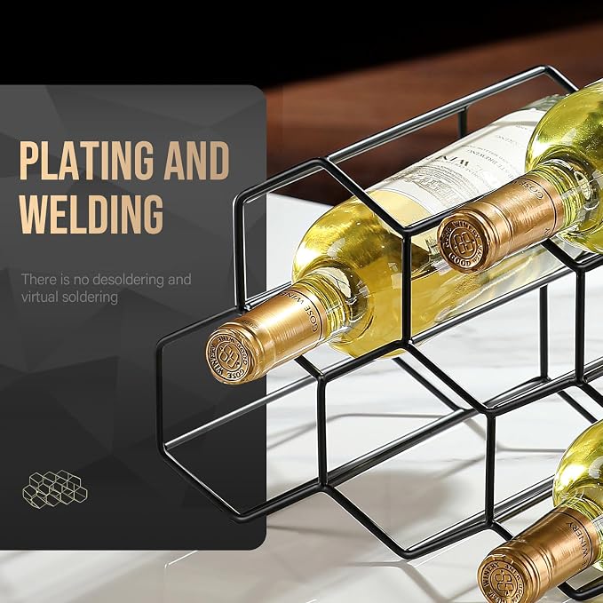 Countertop Wine Rack - 9 Bottle Freestanding Modern Black Metal Small - 2 Tier Tabletop Wine Holder Stand for Cabinet, Pantry - Wine Racks Countertop - No Assembly Required