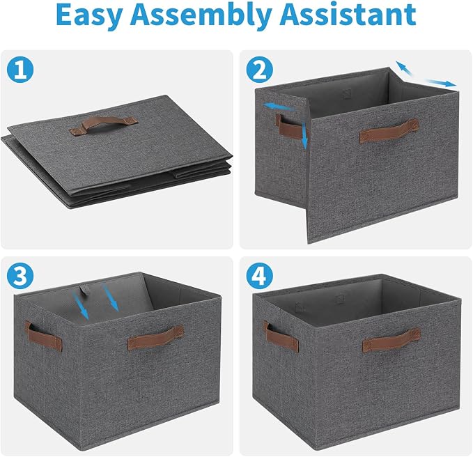 GhvyenntteS Large Fabric Storage Bins 6 Pack, 15x11x9.6 Inch Storage Baskets for Shelves, Foldable Closet Storage Bins for Shelves, Closet Organizers and Storage Boxes, Gray