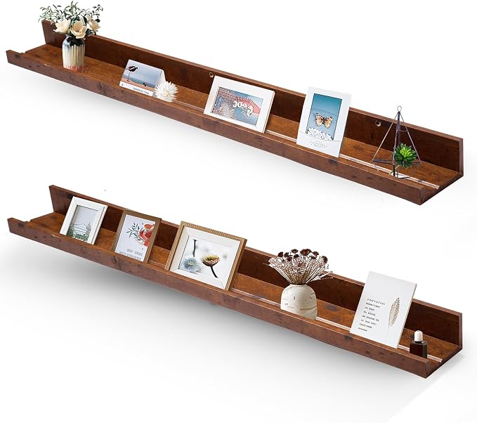Muzilife 45.3" Large Floating Wall Ledge Shelves with Lip - Set of 2 Rustic Wood Floating Shelves - Honey Wall Mounted Picture Ledge for Office, Bathroom, Bedroom, Living Room, Kitchen