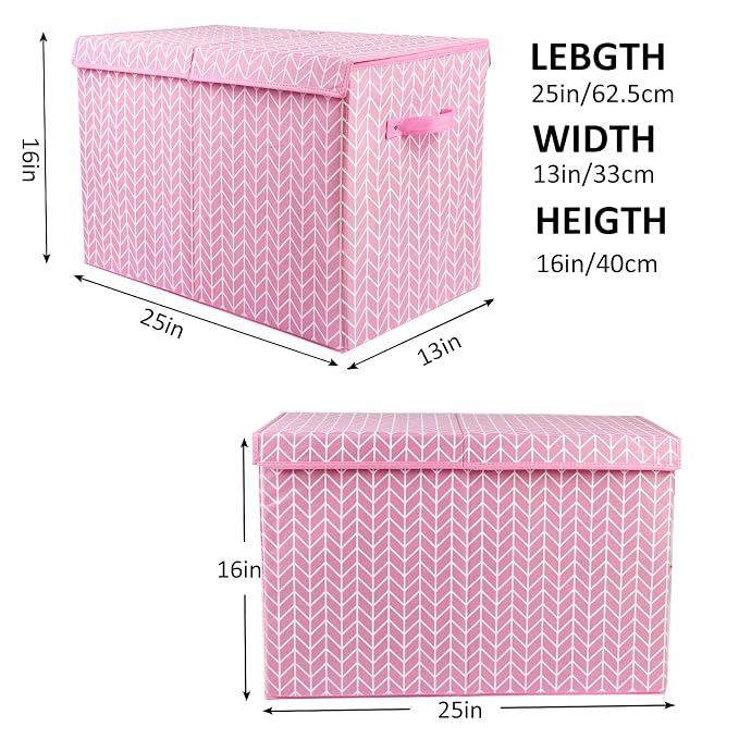 Mayniu Large Toy Storage Box Chest for Girls Kids, Sturdy Toy Box Bin Organizer Baskets with Lid for Living Room, Nursery, Closet, Bedroom, Playroom 25"x13" x16" (Pink)
