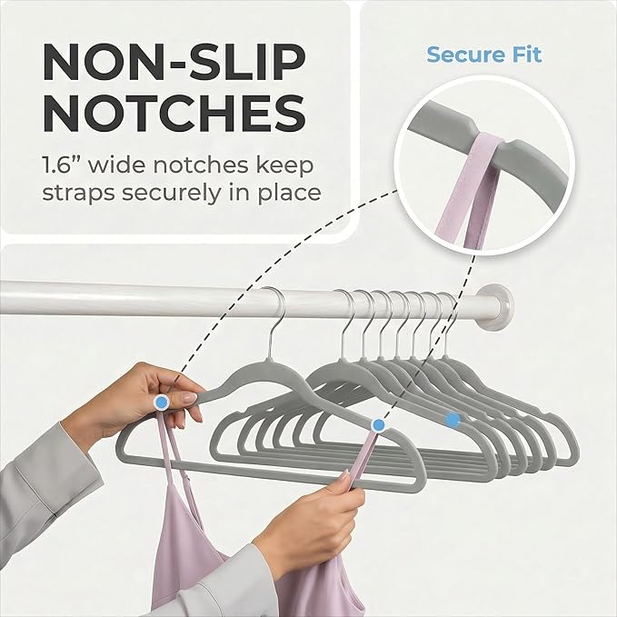 HOUSE DAY Grey Plastic Hangers 100 Pack, Ultra-Thin Heavy Duty Non-Velvet | Hangers with 360° Swivel Hook & Non Slip Notches - Slim Space Saving Clothes Hangers Ideal for Dresses Coats Shirts Jackets