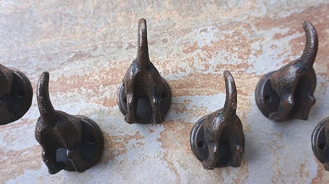 Lulu Decor, 100% Cast Iron Dog Tail Heavy Duty Hooks, Key Holder, Coat Decorative Hooks for Dog Lovers - Wall Mount Leash Holder for Wall Storage - Stylish (6 pcs)