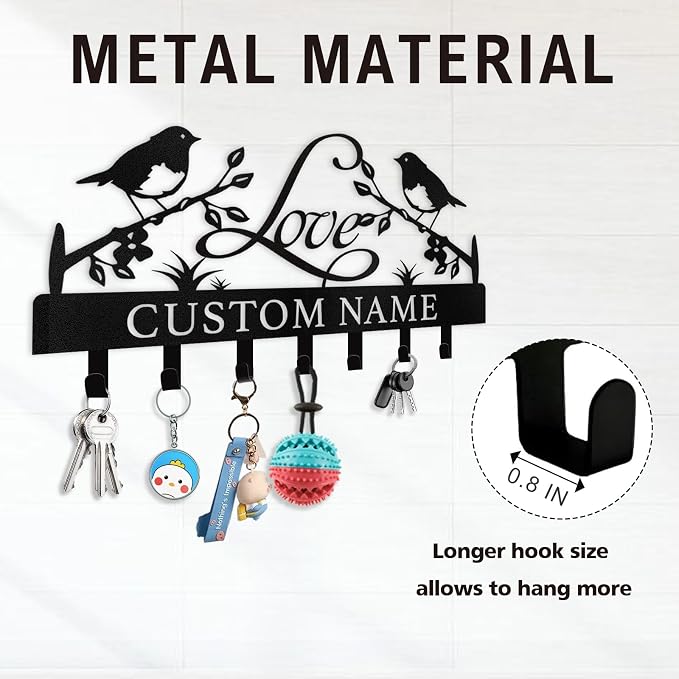 Dyoart Personalized Key Holder Wall Mount - Key Holder for Wall, Custom Name Key Rack, Metal Key Holder Hooks Organizer, Wedding Housewarming Gift, Key Hanger Decor for Entryway, Hallway, Bedroom