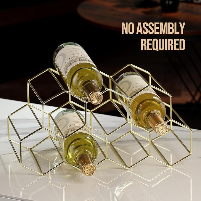 Countertop Wine Rack - 9 Bottle Freestanding Modern Gold Metal Small - 2 Tier Tabletop Wine Holder Stand for Cabinet, Pantry - Wine Racks Countertop - No Assembly Required
