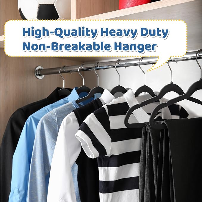 Smartor Premium 14 Inch Kids Hangers 50 Pack, Baby Velvet Hanger Non Slip | Black Space Saving Felt Hangers Clothes Organizers for Closet with 360° Swivel Hook for Children, Toddler & Teens