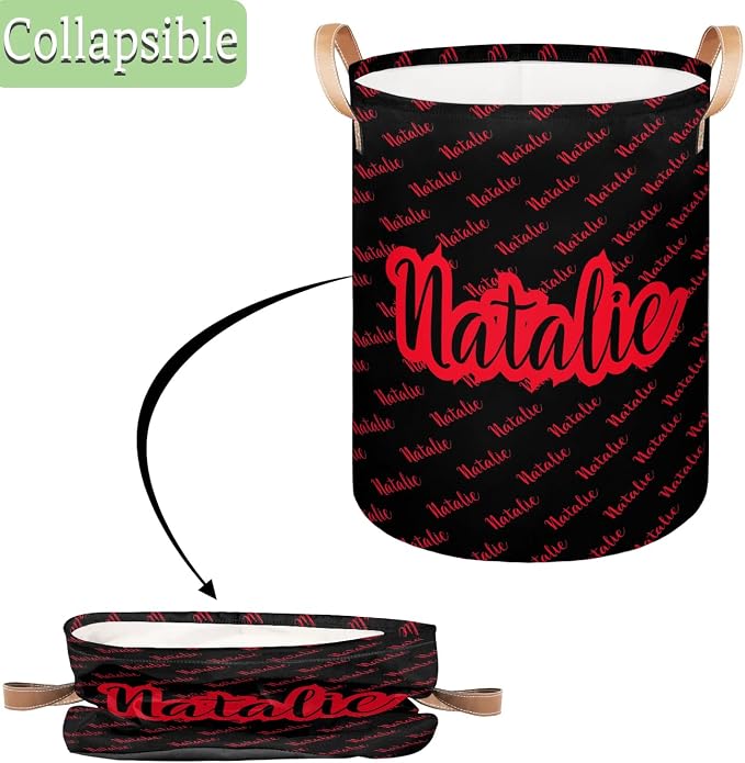 Personalized Laundry Basket, Custom Gift Laundry Hamper, Collapsible Nursery Waterproof Laundry Baskets, Dirty Clothes Toy Hamper with Handles Name Black Red