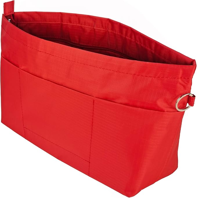 Handbag Tote Purse Organizer Insert, Medium, Red | Bag Divider Liner Shaper Separator in Bag with Zipper, 11 Pockets Compartments
