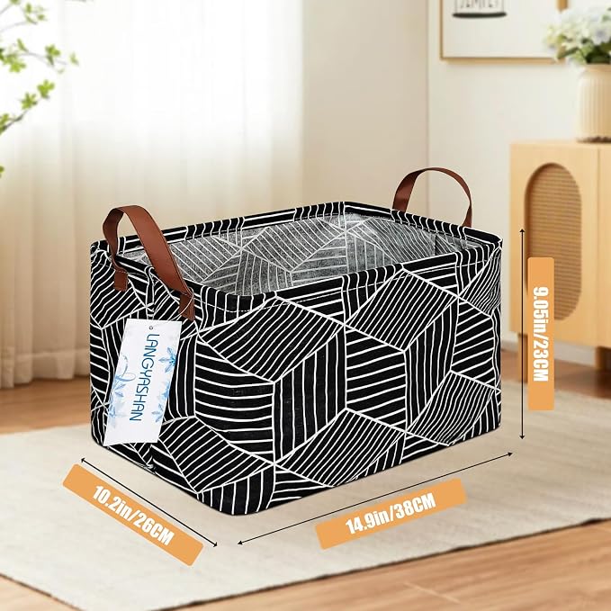 Rectangular Collapsible Storage Basket Nursery Organizer Black diamond | Storage Bin Foldable Canvas with Handles for Organizing Home Kitchen Children Toys Office Closet Shelf Baskets