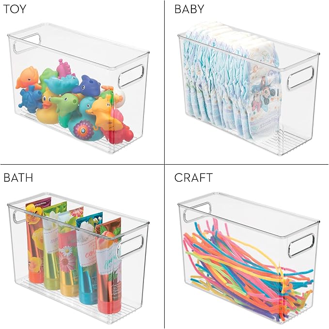 iDesign Tall Plastic Storage Bin with Handles, Set of 2, Clear | For Fridge or Freezer, Made in USA