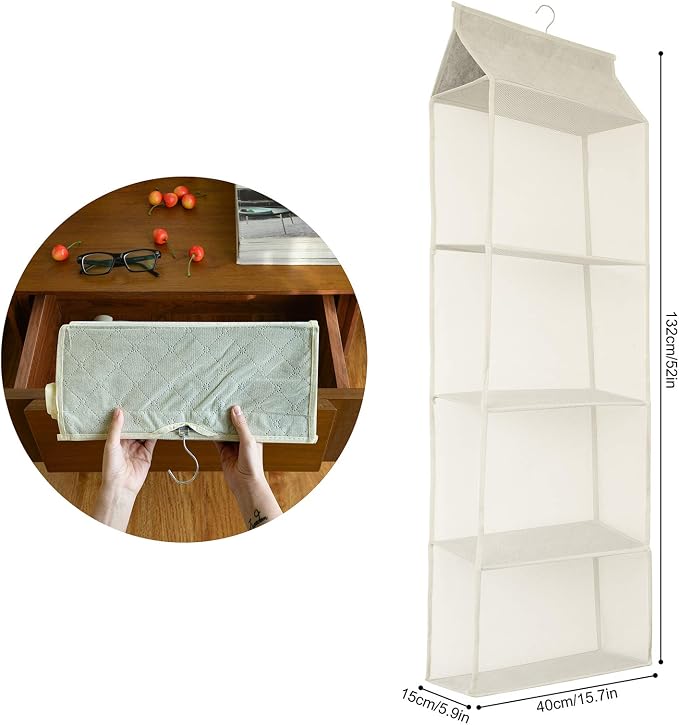 Closet Handbag Purse Holder, Space Saving Hanging Handbag Storage Tote Bag Organizer Holder with 4 Large Heavy-Duty Mesh Shelves for Wardrobe Closet(Pack of 2 Beige)