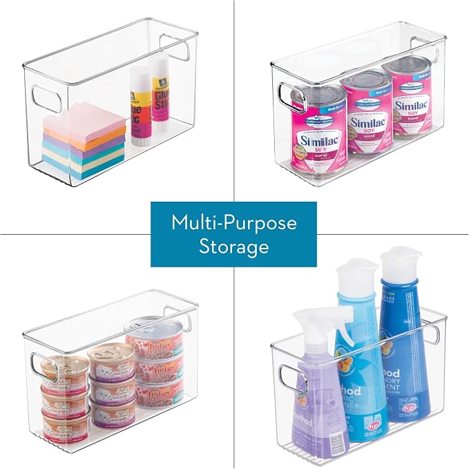 iDesign Slim Clear Plastic Storage Bin, Tall Narrow, 2-Pack | Organizer for Kitchen, Fridge, Pantry
