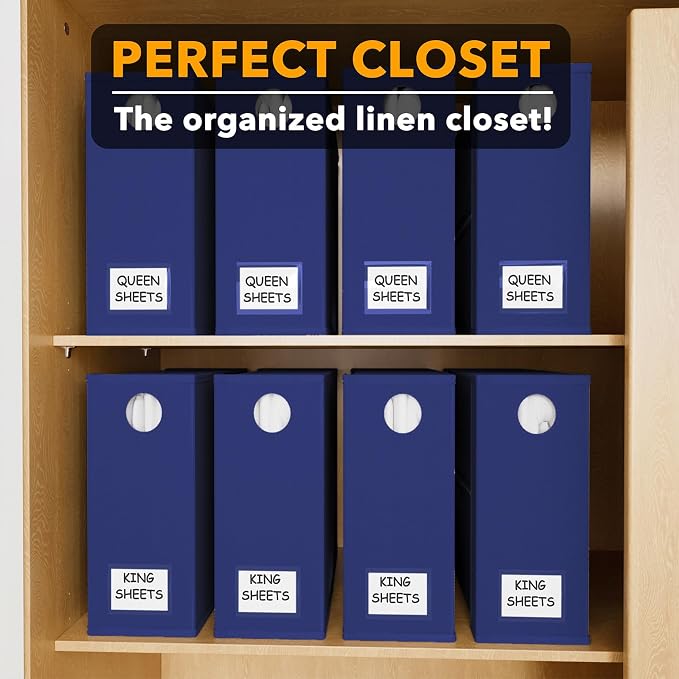 SpaceAid 8 Pack Bed Sheet Organizers and Storage, Foldable Sheet Organizer for Linen Closet, Sheets Set Folder Keeper with Window XL (Queen & King Size) Bedding Container (Navy Blue, 8 Pack)