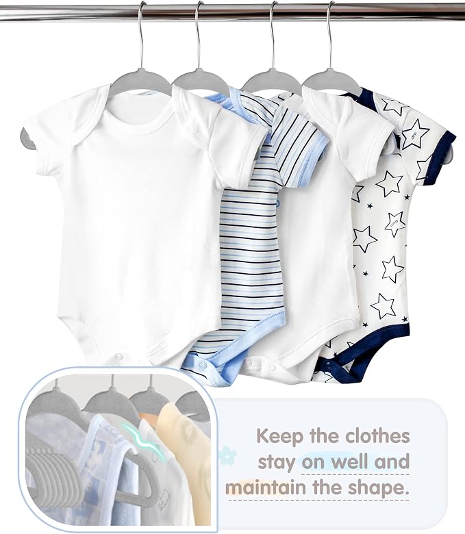 VIS'V Velvet Baby Hangers with 6 Pcs Size Dividers, 11 Inch, Gray, 30 Pcs | Compact Size, Non Slip, Infant Toddler Nursery Closet Organization
