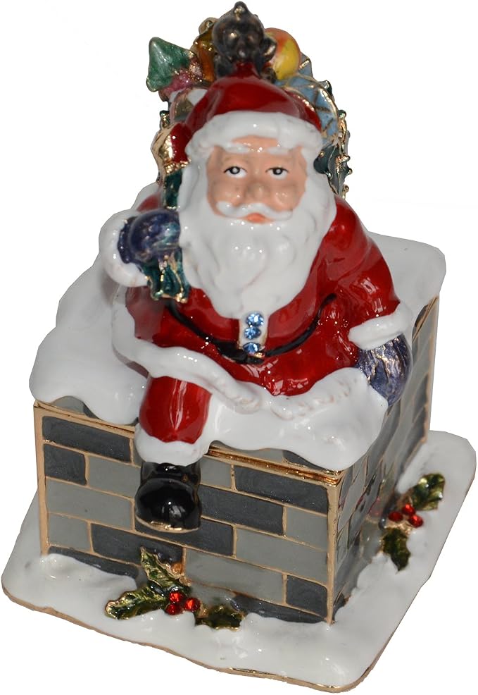 Christmas Ornament Trinket Box Jewelry Box Hand Painted Decorative Box with Hinged Lid Ring Earring Holder Holiday Figurine Collectible