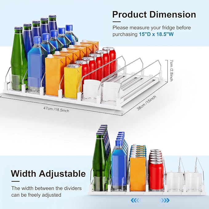 Dayacoco Drink Organizer,Soda Drink Dispenser For Fridge,Fridge Can Drink Organizer,12oz 16oz 20oz-Soda Automatic Dispenser For Fridge And Adjustable Width-Holds Up To 30 Cans,6 Rows