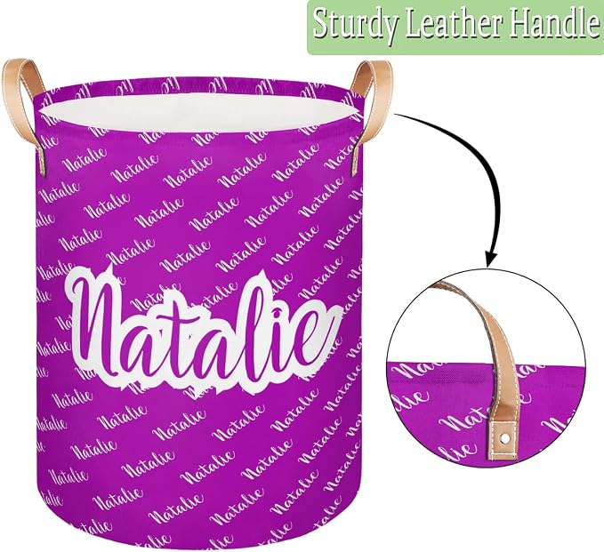 Personalized Laundry Basket, Custom Gift Laundry Hamper, Collapsible Nursery Waterproof Laundry Baskets, Dirty Clothes Toy Hamper with Handles Name Purple