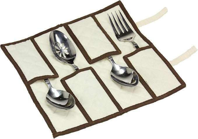 Household Essentials Cream Canvas Flatware Chest with Brown Trim