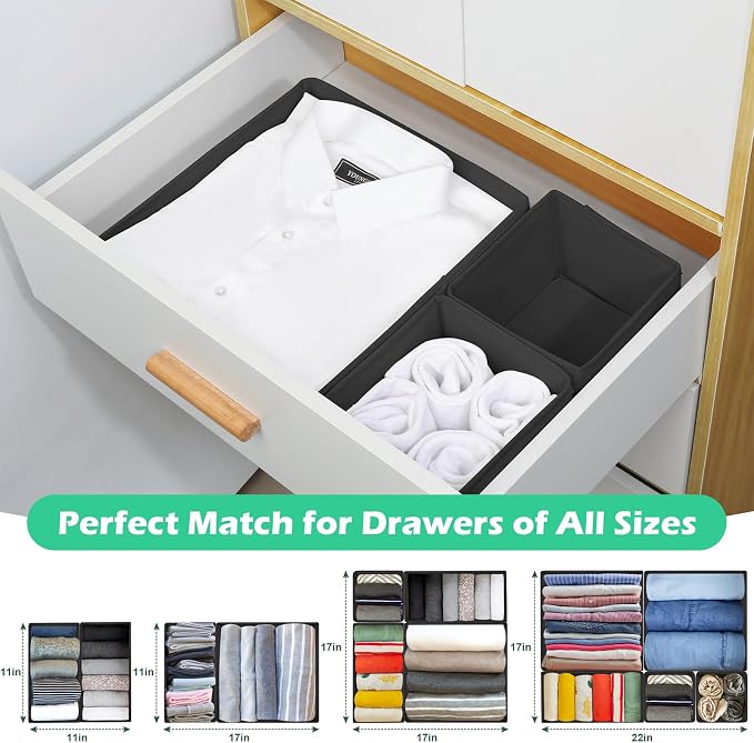 Drawer Clothes Organizer 16-Pack, Black 3 Sizes Underwear Drawer Dividers, Fabric Folding Wardrobe Organizer, Can Store Baby Clothes, Bras, Underwear, Panties, Belts, Socks, Ties