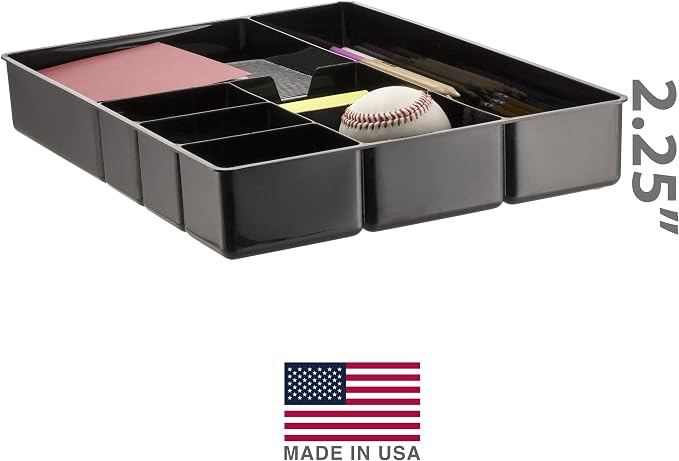 Officemate Deep Drawer Organizer Tray, 8 Compartments, 2 1/4" H x 15 1/8" W x 11 1/2" D, Black (Pack of 6)