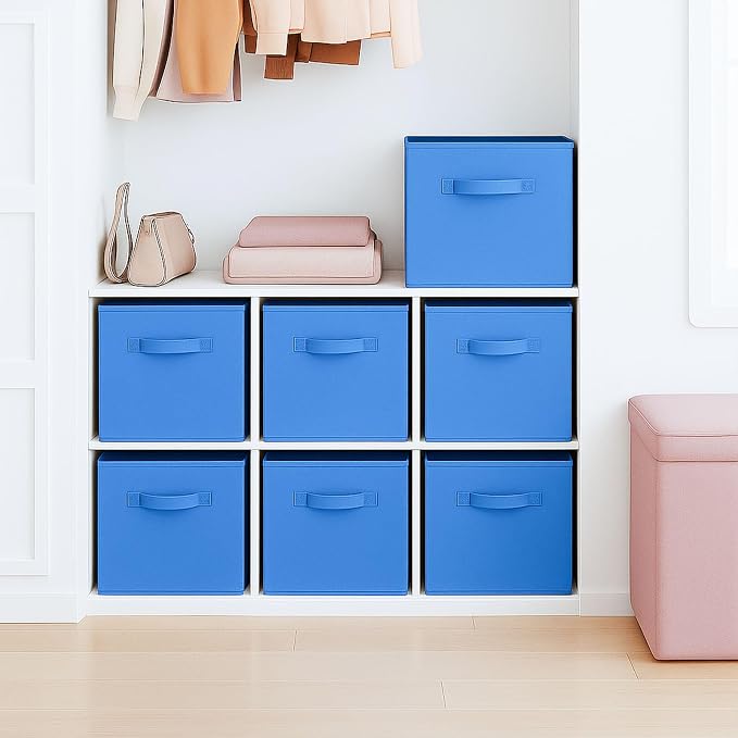 PowerKing Collapsible Storage Cubes with Handles, Fabric Foldable Bins for Closet Shelves, Durable Organization Storage Bins, 10.5'' x 11'' x 10.5'' (2Pack, Royal Blue)